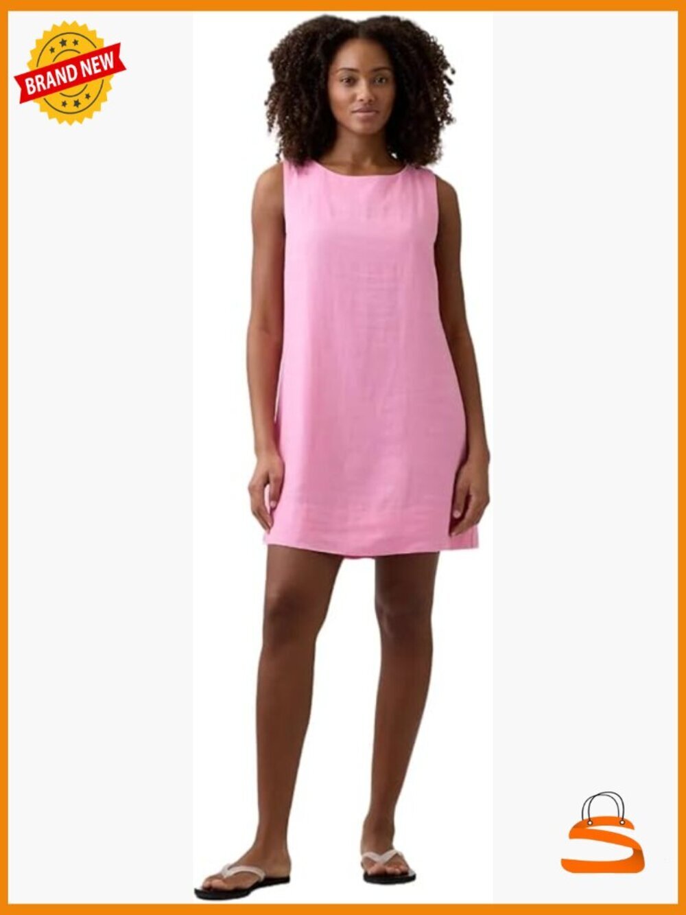 Sleeveless Linen Dress - Knee-Length, Pull-On, Crew Neck, Solid